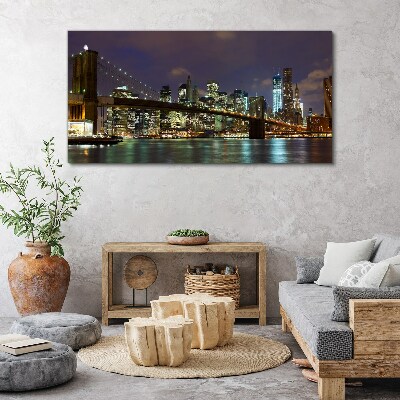 Foto op canvas Brooklyn Bridge in het nachtelijk schijnsel