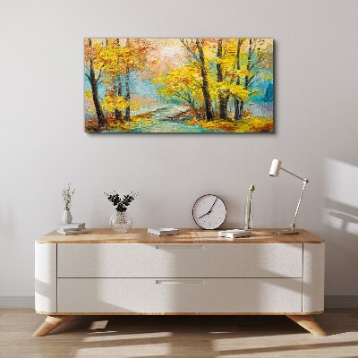 Foto op canvas Gouden herfst aan een rustige rivier