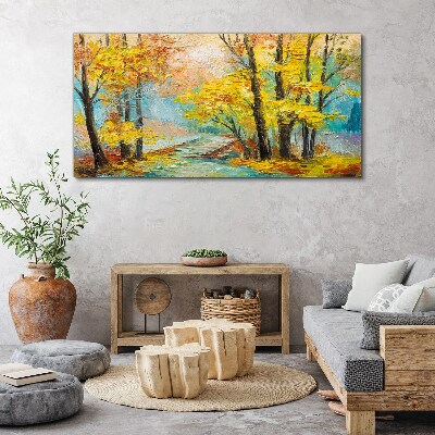 Foto op canvas Gouden herfst aan een rustige rivier