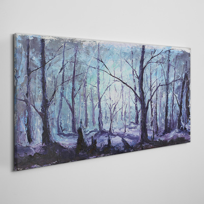 Canvas schilderij Winterbos in tinten blauw