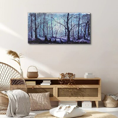 Canvas schilderij Winterbos in tinten blauw