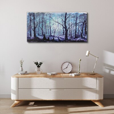 Canvas schilderij Winterbos in tinten blauw