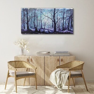 Canvas schilderij Winterbos in tinten blauw