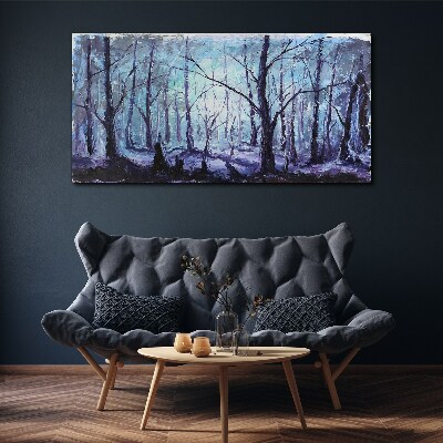 Canvas schilderij Winterbos in tinten blauw