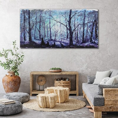 Canvas schilderij Winterbos in tinten blauw