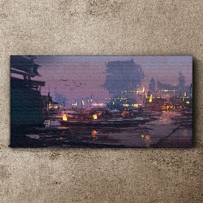 Canvas schilderij Zonsondergang boven de haven