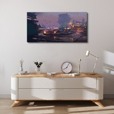 Canvas schilderij Zonsondergang boven de haven