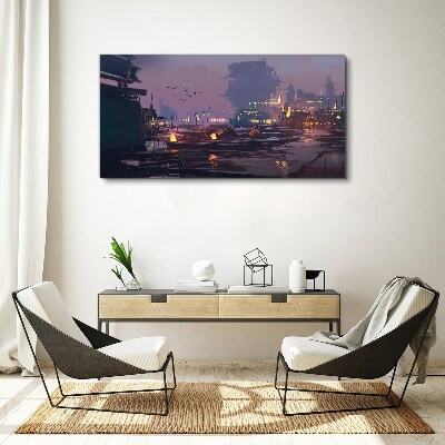 Canvas schilderij Zonsondergang boven de haven