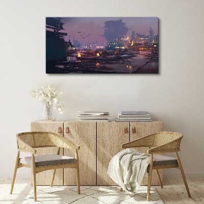 Canvas schilderij Zonsondergang boven de haven