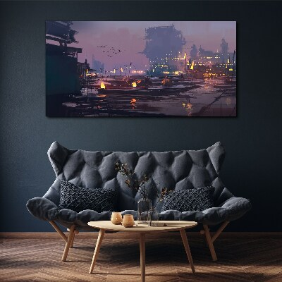 Canvas schilderij Zonsondergang boven de haven