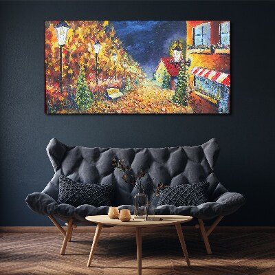 Foto op canvas Gouden laan in het schijnsel van lantaarns