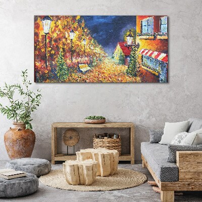 Foto op canvas Gouden laan in het schijnsel van lantaarns