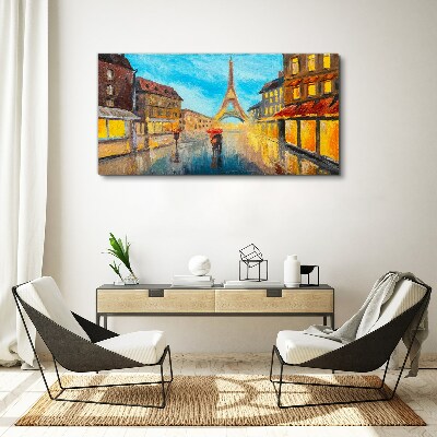 Schilderij op doek Parijse straat in de regen