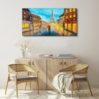 Schilderij op doek Parijse straat in de regen