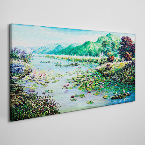 Schilderij op doek Landschap met waterlelies