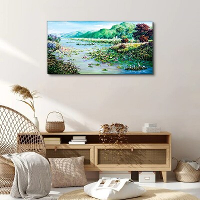 Schilderij op doek Landschap met waterlelies