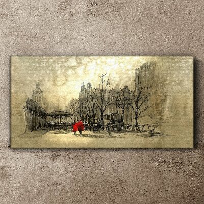 Schilderij op doek Rode jas in het stedelijk landschap