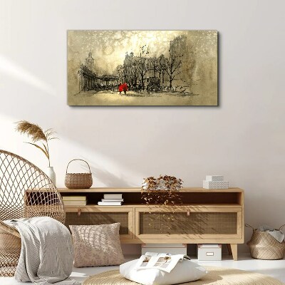 Schilderij op doek Rode jas in het stedelijk landschap