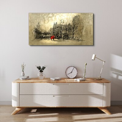 Schilderij op doek Rode jas in het stedelijk landschap