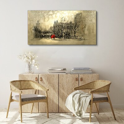 Schilderij op doek Rode jas in het stedelijk landschap