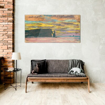 Glas foto Zonsondergang van Claude Monet