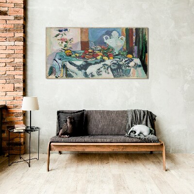 Schilderij op glas Stilleven met fruit en een vaas