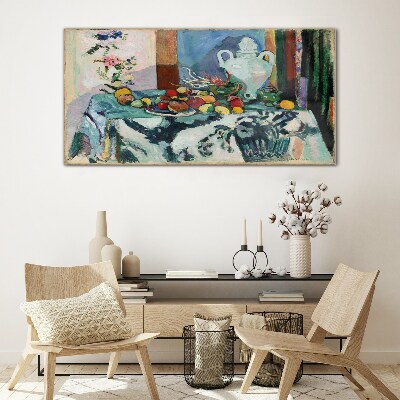 Schilderij op glas Stilleven met fruit en een vaas