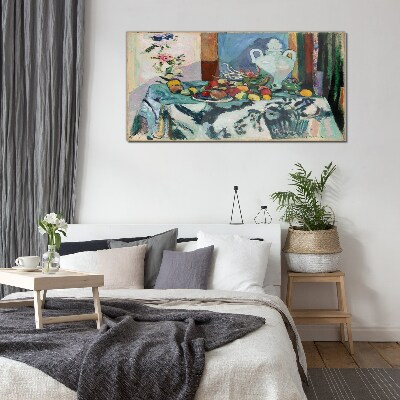 Schilderij op glas Stilleven met fruit en een vaas