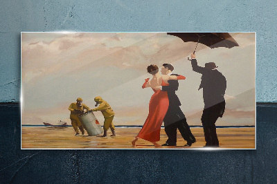 Foto op glas Romantische wandeling op het strand