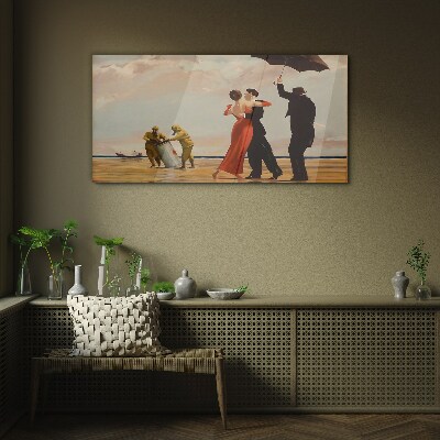 Foto op glas Romantische wandeling op het strand