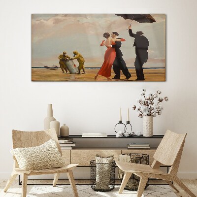 Foto op glas Romantische wandeling op het strand