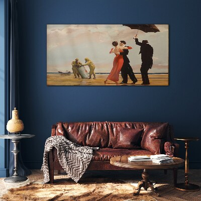 Foto op glas Romantische wandeling op het strand