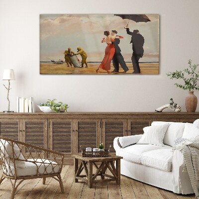 Foto op glas Romantische wandeling op het strand