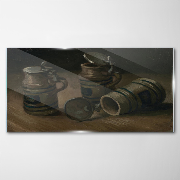 Glas foto Antieke mokken op tafel