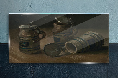 Glas foto Antieke mokken op tafel