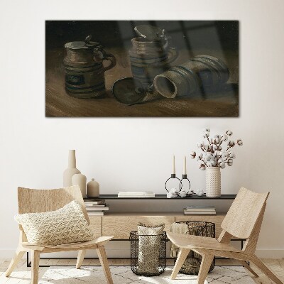 Glas foto Antieke mokken op tafel