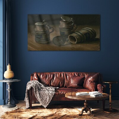 Glas foto Antieke mokken op tafel