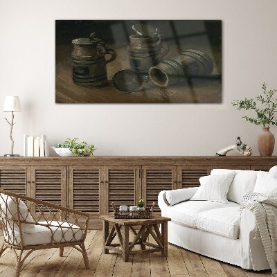 Glas foto Antieke mokken op tafel