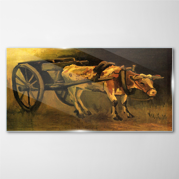 Foto op glas Ossen bij de kar