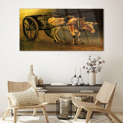 Foto op glas Ossen bij de kar