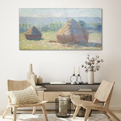 Schilderij op glas Zomerzon boven hooibergen