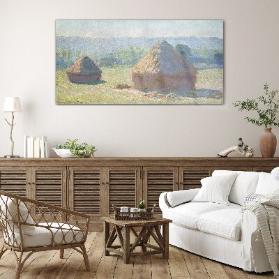 Schilderij op glas Zomerzon boven hooibergen