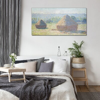 Schilderij op glas Zomerzon boven hooibergen