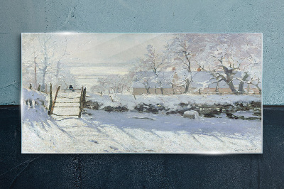 Schilderij op glas Winterlandschap met een poort