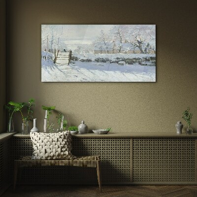 Schilderij op glas Winterlandschap met een poort