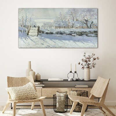 Schilderij op glas Winterlandschap met een poort