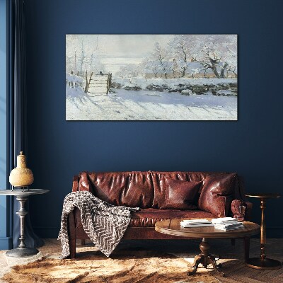 Schilderij op glas Winterlandschap met een poort