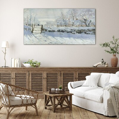 Schilderij op glas Winterlandschap met een poort