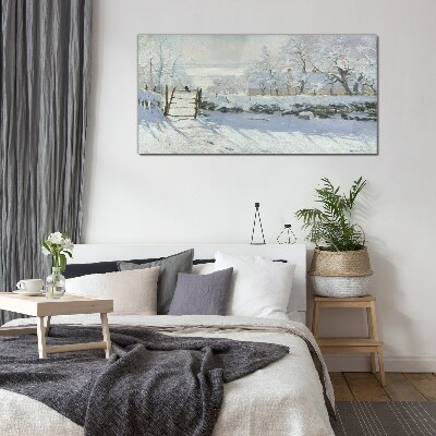 Schilderij op glas Winterlandschap met een poort