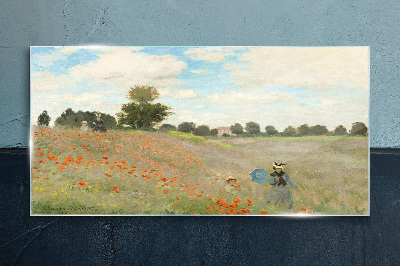 Schilderij op glas Velden met klaprozen in de zomerzon